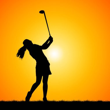 siluetleri golfçüler sunset arka plan