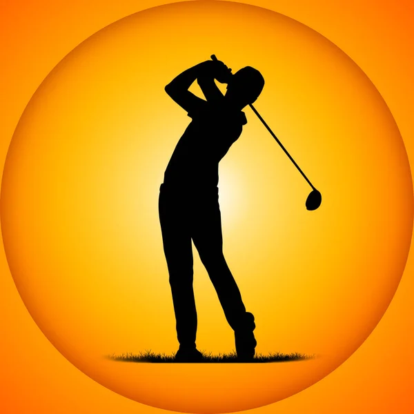 Silhouettes golfers with sunset background — Stock Photo, Image