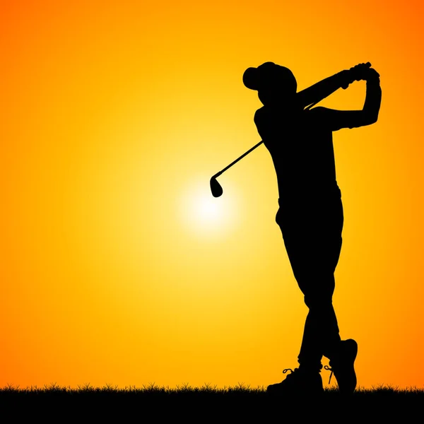 Silhouette golfisti contro sfondo tramonto — Foto Stock