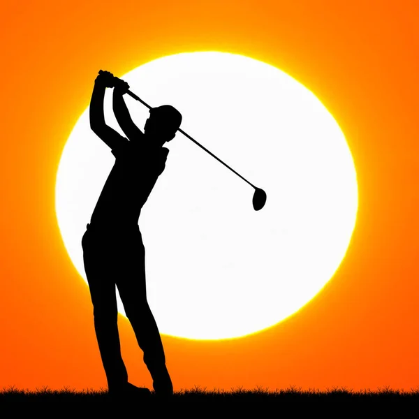 Sagome golfisti con sfondo tramonto — Foto Stock