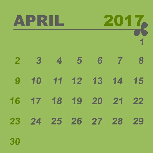 Eenvoudige kalendersjabloon voor april 2017 — Stockvector