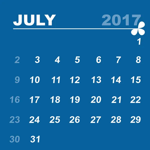 Jednoduchý kalendář šablona července 2017 — Stockový vektor
