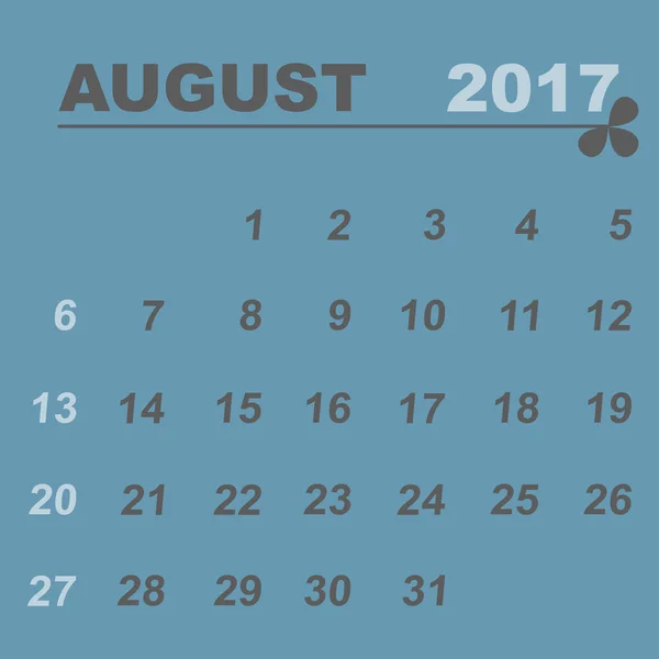 Šablona jednoduchého kalendáře srpna 2017 — Stockový vektor