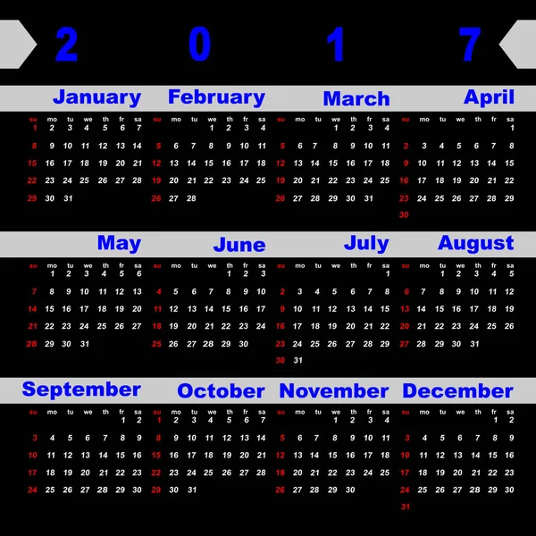 2017 naptár számjegy vektor tervezősablon — Stock Vector