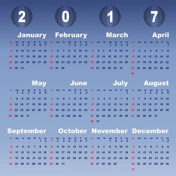 2017 календар на синьому градієнтному фоні — стоковий вектор