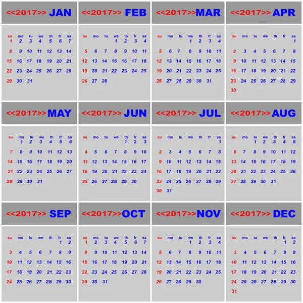 2017 календарь для бизнес-шаблона — стоковый вектор