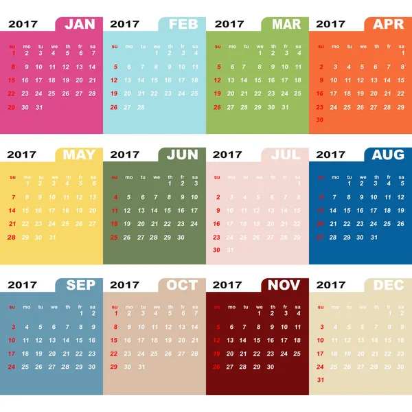 De omslag van de kleur van het sjabloon van de kalender van 2017 — Stockvector