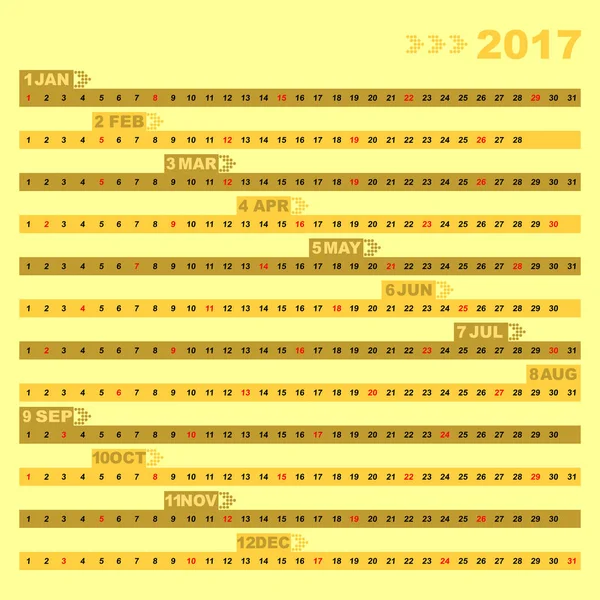 Modèle de calendrier 2017 pour 12 mois — Image vectorielle