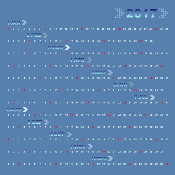 Klasické modré 12 měsíců kalendářního roku 2017 — Stockový vektor