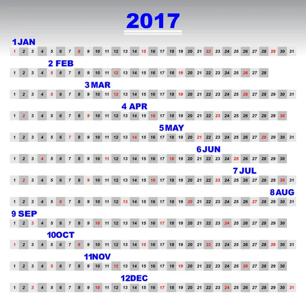 Дизайн 2017 календарь простой шаблон 12 месяцев — стоковый вектор
