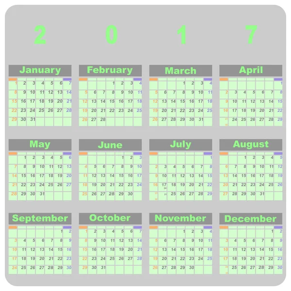 Design demo 2017 modello di calendario — Vettoriale Stock