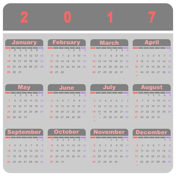 Hermosa plantilla de calendario demo 2017 — Archivo Imágenes Vectoriales