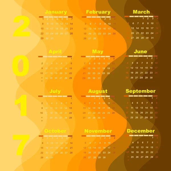 Создание шаблона календаря волны 2017 — стоковый вектор