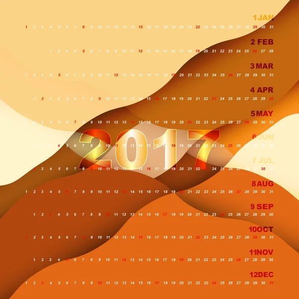 Calendario 2017 su sfondo astratto arancione — Vettoriale Stock