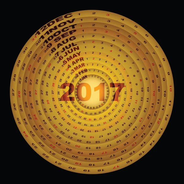 Złote pierścienie Zaprojektuj szablon kalendarza 2017-1 — Wektor stockowy