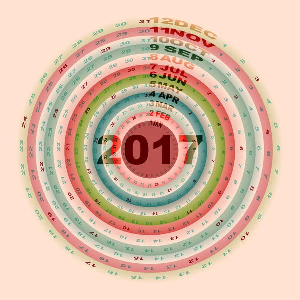 Modello di design degli anelli di colore di Natale del calendario 2017 — Vettoriale Stock