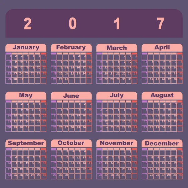 Zoete kleur memo 2017 kalendersjabloon — Stockvector