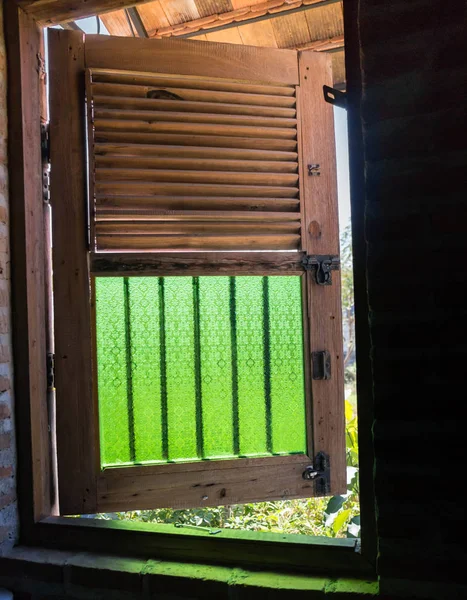 Vintage Retro Window Of Wooden Oriental House — Stock Photo, Image