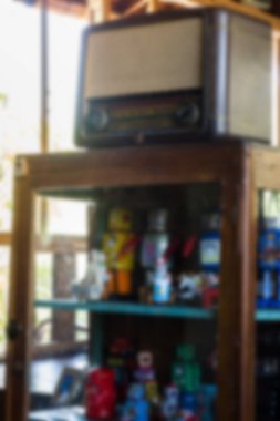 Ahşap masa vitrin Retro radyo