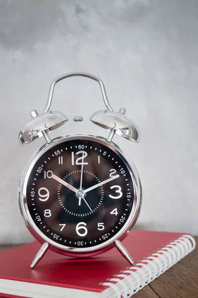 Alarm Clock On Wooden Work Table — Stock Photo, Image