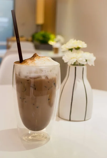 Glass Of Iced Milk Coffee Drink — Stock Photo, Image