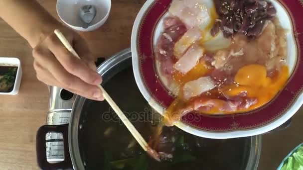 Pot chaud de cuisine fait maison de Sukiyaki — Video