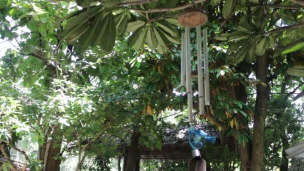Dzwonek wietrzny urządzone w ogrodzie — Wideo stockowe