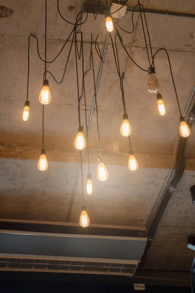 Antique light bulbs hanging on the ceiling