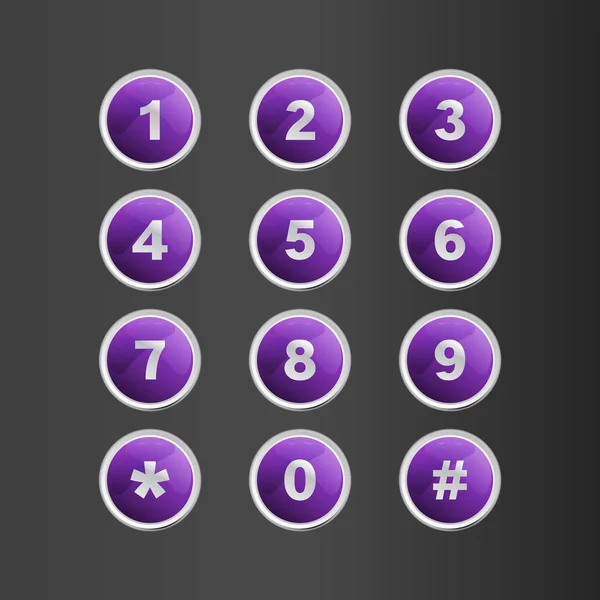 Número de teléfono botón violeta sobre fondo gris — Vector de stock
