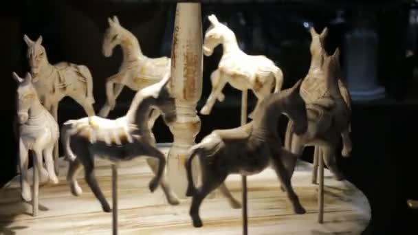 Wooden Carousel Horses Craft Toy Stock Footage — Stock Video