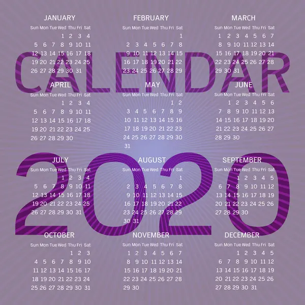 デザインライラック線カレンダー2020テンプレート — ストックベクタ