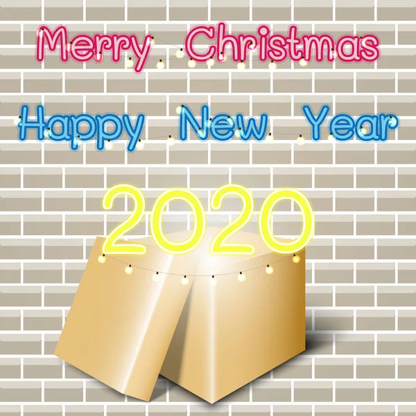 Wesołych Świąt i szczęśliwego Nowego Roku na tle cegły ściany — Wektor stockowy