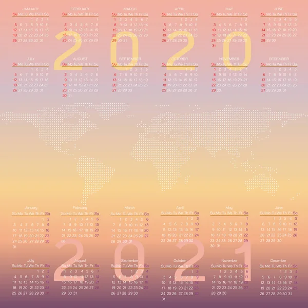 地図上の2020年と2021年のカレンダー — ストックベクタ