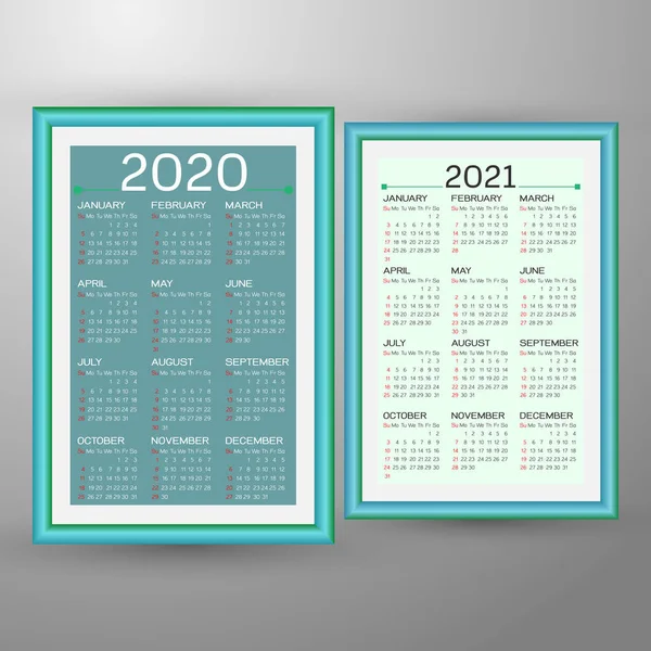 Διακοσμημένο πλαίσιο ημερολογίου έτους 2020 και 2021 — Διανυσματικό Αρχείο