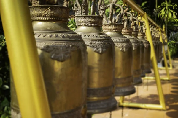 Hanged many bells in Thai public temple — Stock Photo, Image