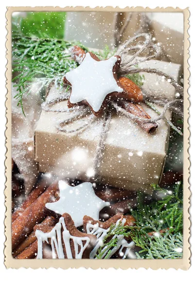 圣诞礼物肉桂饼干相框 — 图库照片