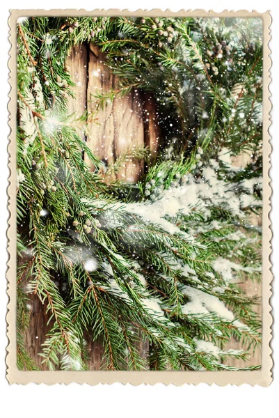 Φυσικό στεφάνι χριστουγεννιάτικο Vintage φωτογραφία κορνίζα — Φωτογραφία Αρχείου
