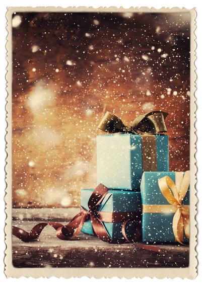 Regali di Natale Scatole festive Cornice fotografica Vintage — Foto Stock