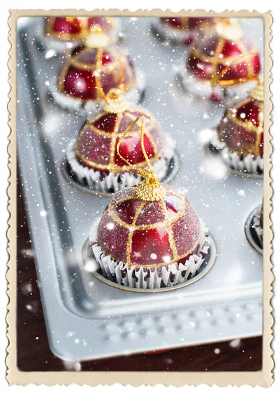 Bolas de Natal Brinquedo preparação da folha de cozimento — Fotografia de Stock