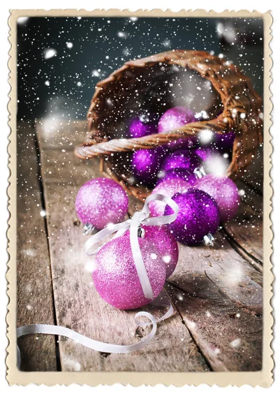 Composition with Brilliant Pink Christmas Balls — Stock Photo, Image