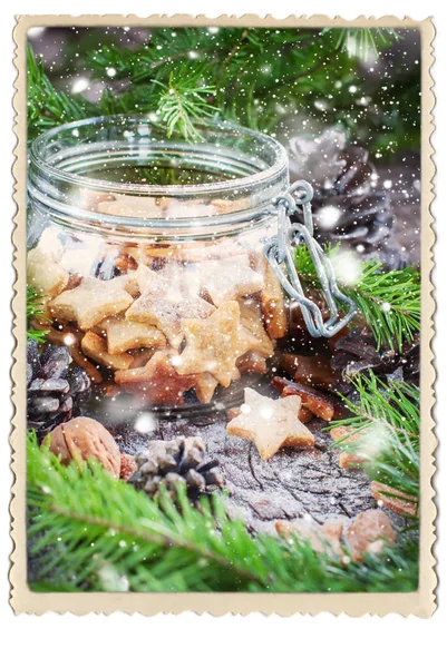 姜圣诞饼干星在罐子里 — 图库照片