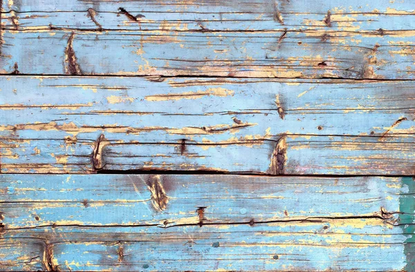 破解的破旧蓝色黄色木板漆木 — 图库照片