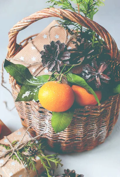 Christmas Tangerines Box Russian Tradition Holiday — Stock Photo, Image