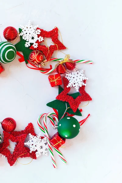 Merry Christmas Wreath Red White Holiday Toys — Stock Photo, Image