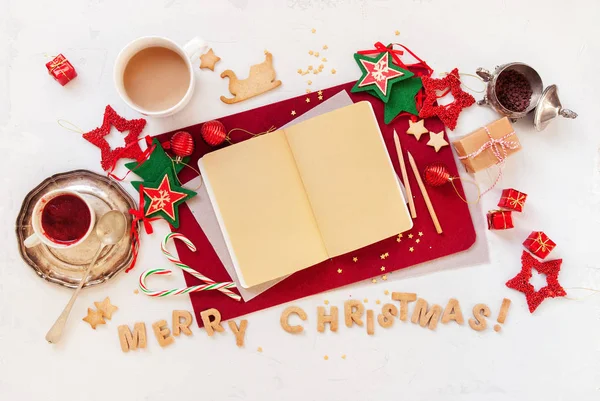 Boldog karácsonyi kártya Candy Cane Notebook üzenet — Stock Fotó