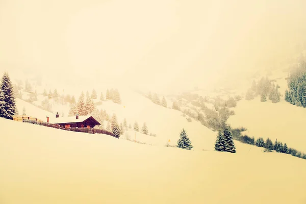 Dağ Kayak çalışma Avusturya House derin kar Alps — Stok fotoğraf