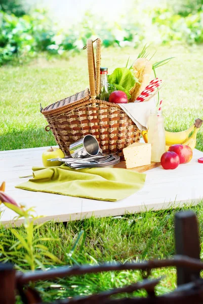 Picknick Lelkraanvogel mand instellen eten drinken zomer — Stockfoto