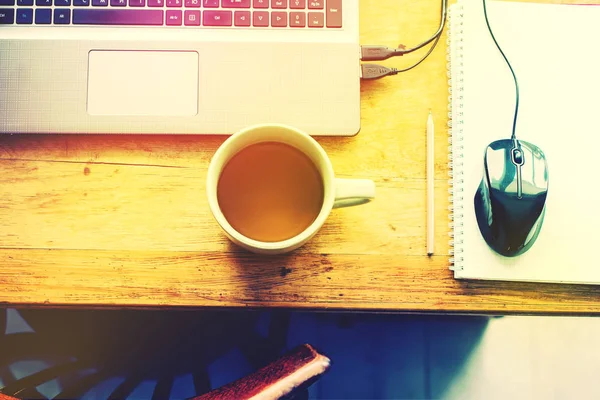 Ordem de trabalho mesa Vintage Coisas Cup of Tea Break — Fotografia de Stock