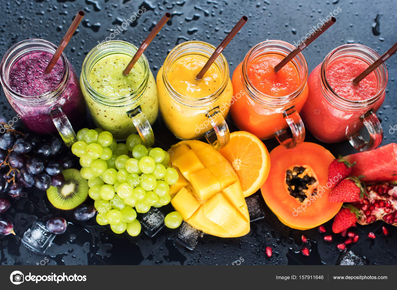 Fresh Color Juices Smoothie Tropical Fruits multi Stock Photo by ...