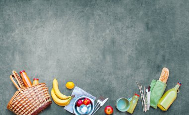 Sepet gıda meyve Check ekose piknik arka plan